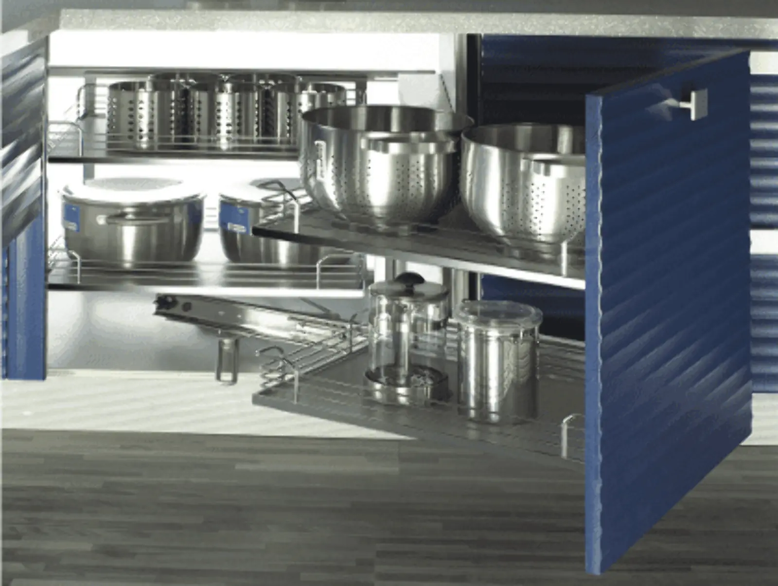 Soft-Close Magic Corner, Left Side Wooden Solid Trays with Anti-Slip Coating Width 820mm x Depth 505mm x Height 610-810mm. 237201.