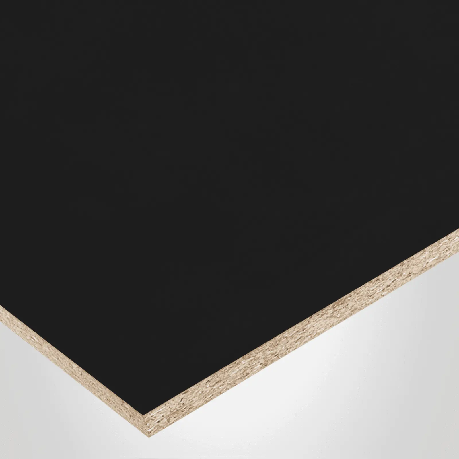 Tafisa® panel, L203 Black, CR-Crystalite finish 2Sides, Prelude® collection, with Particle core (PC), Good 1Side, 3/4" x 49" x 97". 441847.