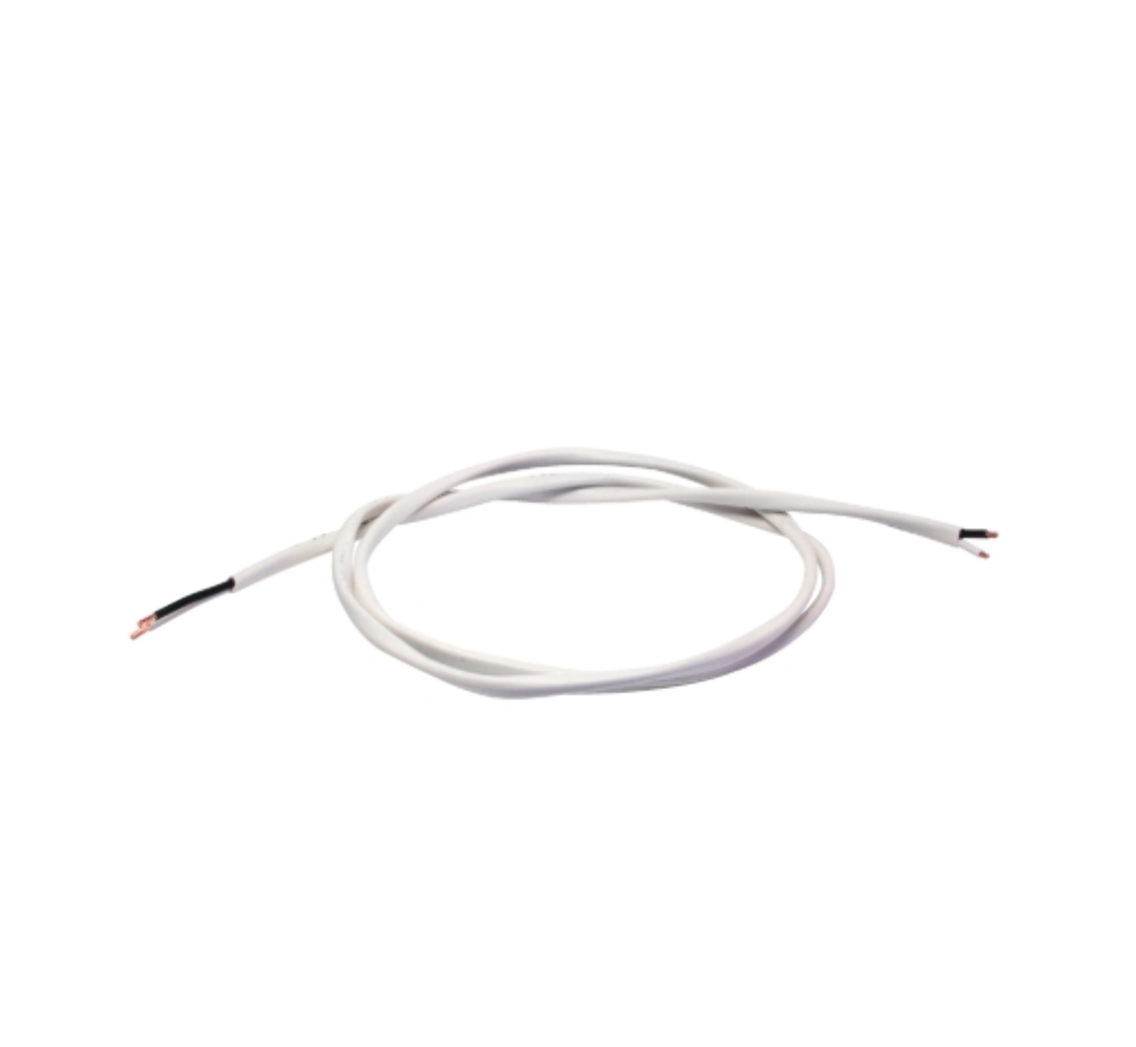Cable multi-conductor AWG16, 2 strands. Twisted bare copper conductors. Insulation: Semi-rigid white PVC riser FT4. 300 VDC. Length 0.3m, 1 ft.. 830295.