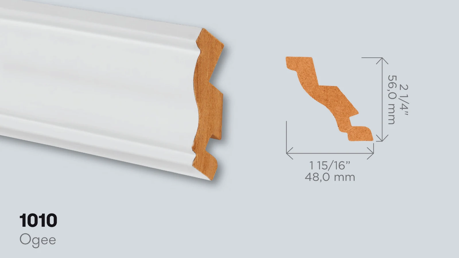 Ogee, 734 White, Supra mat finish, model  1010, 22mm x 72mm x 2800mm. 814019.