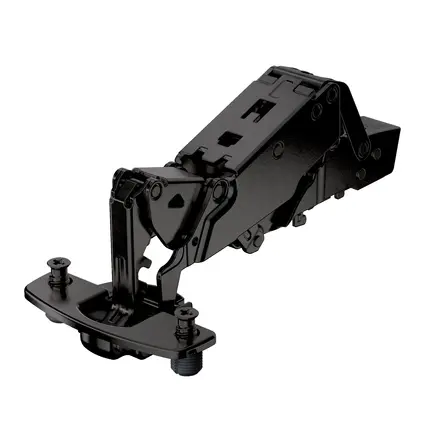 Hinge Sensys 8757i Black, with integrated silent system, with integrated silent system, Full overlay, with press-in, TB53 cup, with 165° opening angle. 465293.