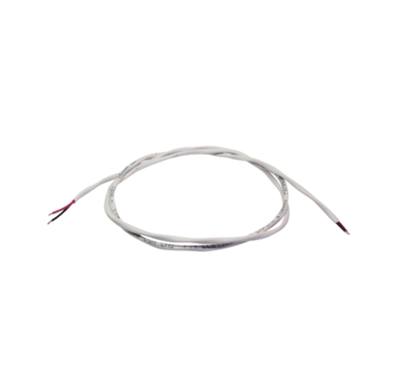 Cable multi-conductor AWG20, 2 strands. Twisted bare copper conductors. Insulation: White PVC Riser FT4. 300 VDC. Length 0.3m, 1 ft.. 830638.
