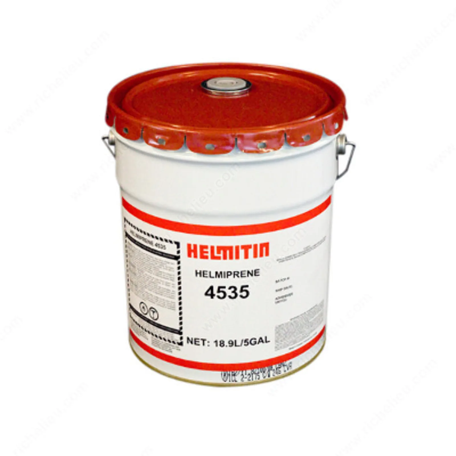 Colle Helmitin Colle contact HELMIPRENE 4535, Adhésif en polychloroprène inflammable pour application au pinceau ou au rouleau, avec une viscosité plus élevée pour minimiser l'imprégnation sur les substrats poreux. Séchage rapide avec une adhérence initiale et un temps d'ouverture agressifs. 18.95L. 640232.